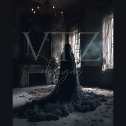 Dark Veiled Ghost in Abandoned Room PosterVTZdesigns5″×7″Art & Wall Decorbaroquedark academia