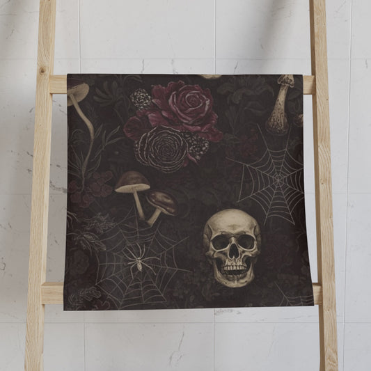Dark Florals Skulls Mushrooms and Spiders Hand Towel