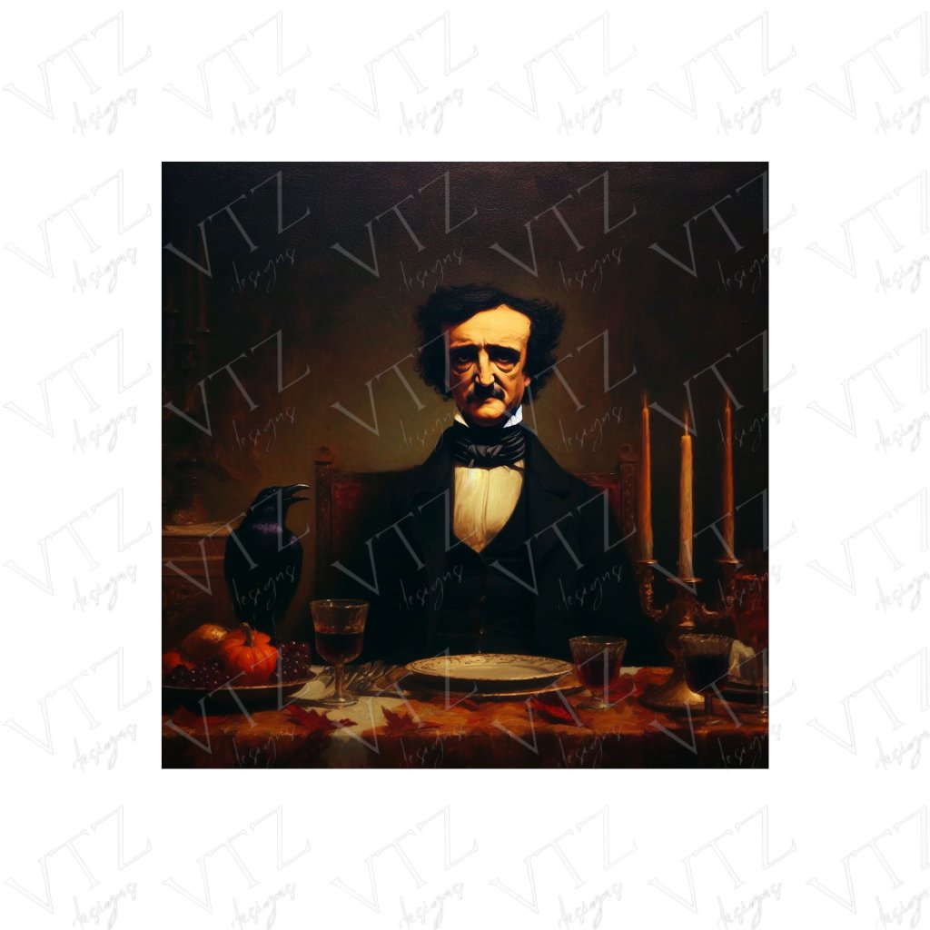 Dinner With Edgar Allan Poe PosterVTZdesigns5″×7″Art & Wall Decorautumncandles