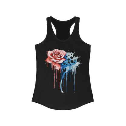 Dripping Rose With Stars 4th of July Women's Racerback Tank Top Red White Blue Fourth ShirtTank TopVTZdesignsXSSolid Black4th of JulyAmerican flagDTG