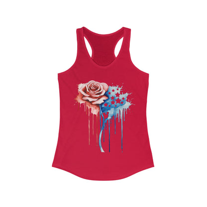 Dripping Rose With Stars 4th of July Women's Racerback Tank Top Red White Blue Fourth ShirtTank TopVTZdesignsXSSolid Red4th of JulyAmerican flagDTG