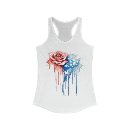 Dripping Rose With Stars 4th of July Women's Racerback Tank Top Red White Blue Fourth ShirtTank TopVTZdesignsXSSolid White4th of JulyAmerican flagDTG