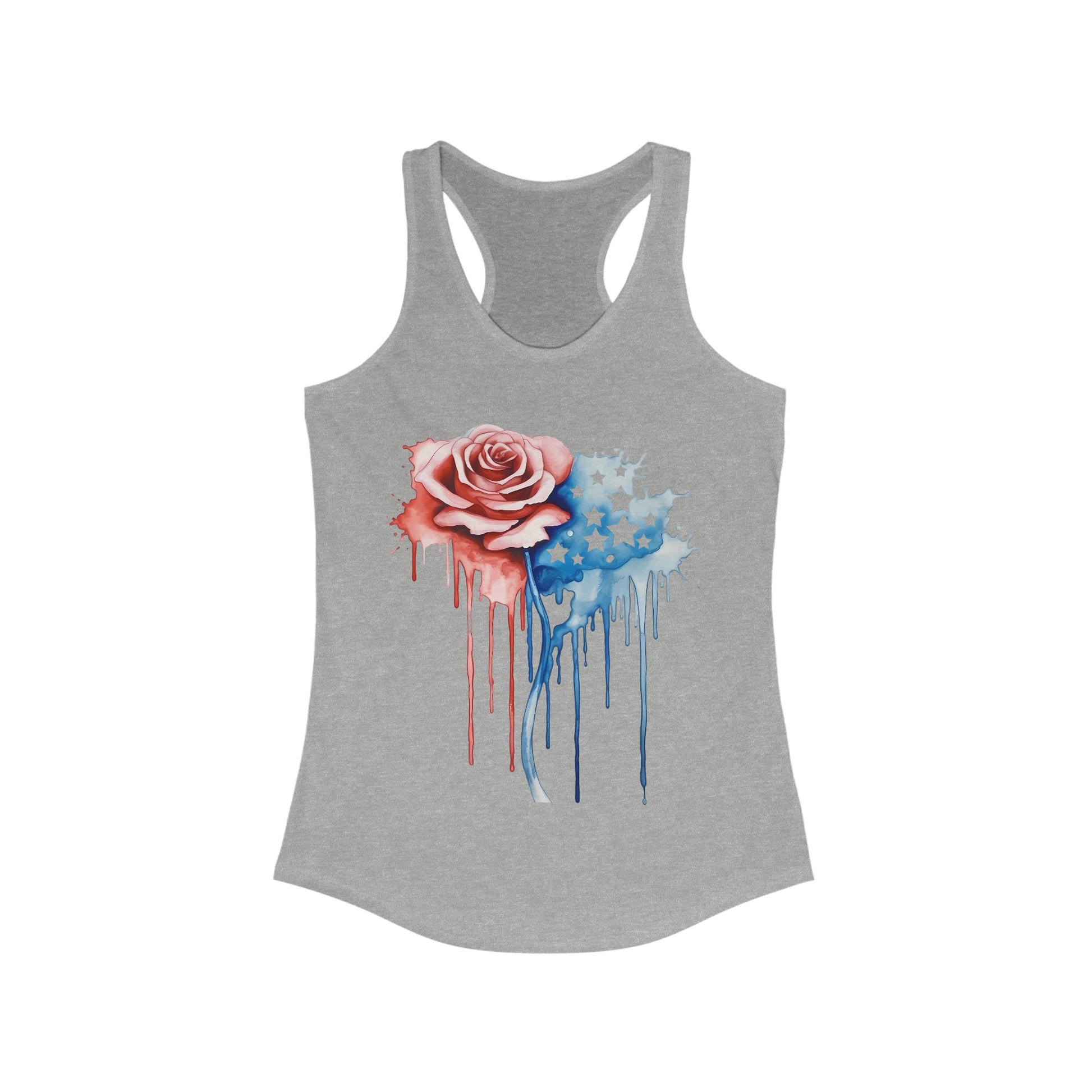 Dripping Rose With Stars 4th of July Women's Racerback Tank Top Red White Blue Fourth ShirtTank TopVTZdesignsXSHeather Grey4th of JulyAmerican flagDTG