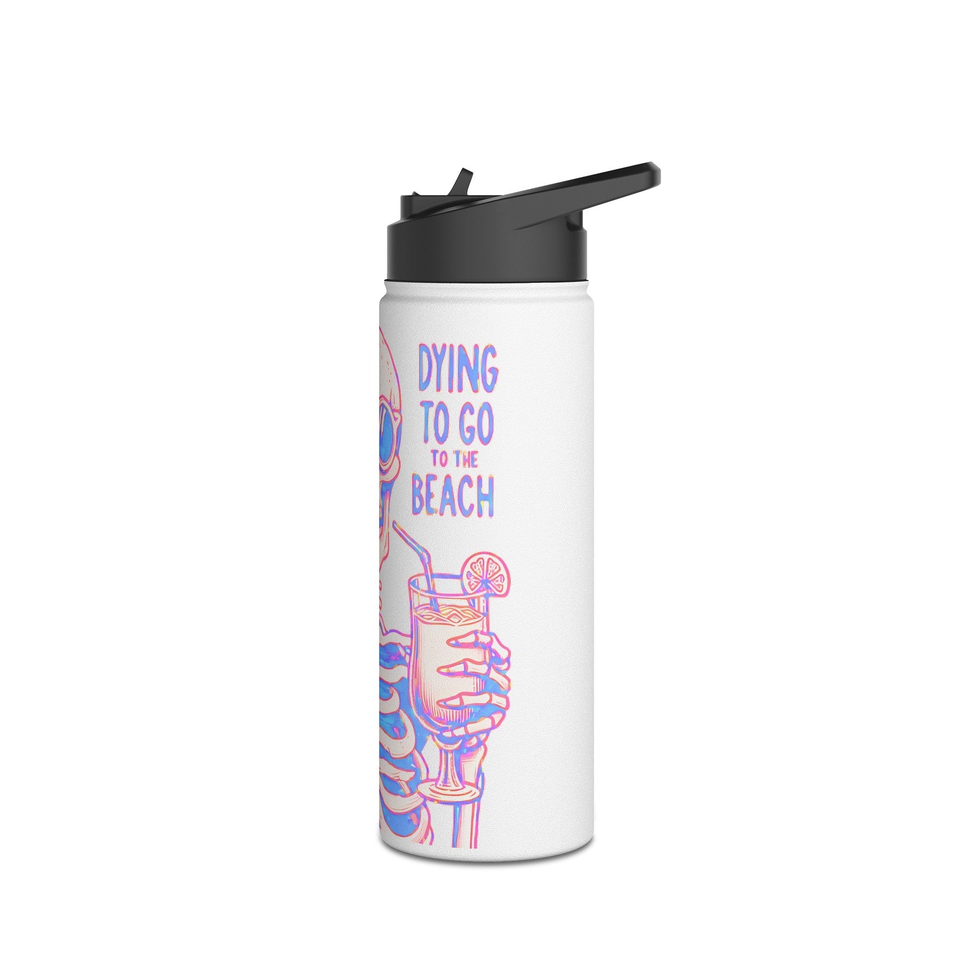 Dying To Go To The Beach Skeleton Stainless Steel Water BottleMugVTZdesigns32ozWhiteBack - to - SchoolBeverageBottles