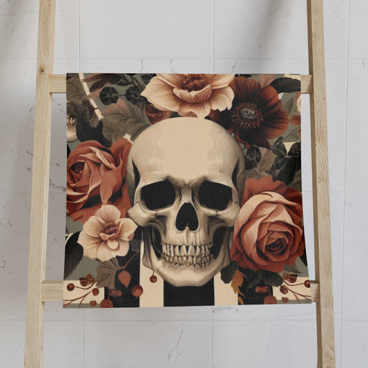 Stripes Roses and Skulls Hand Towel
