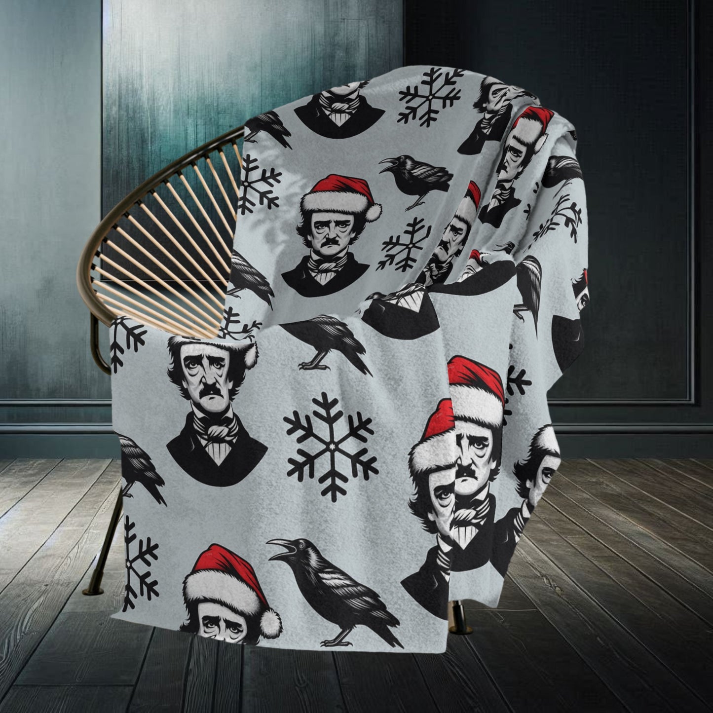 Edgar Allan Poe in Santa Hat Throw BlanketHome DecorVTZdesigns40" × 30"blanketschristmascreepmas