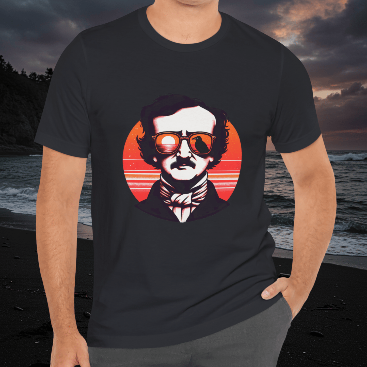 Edgar Allan Poe In Sunglasses Short Sleeve Tee ShirtT-ShirtVTZdesignsVintage BlackXSbeachclothingCotton