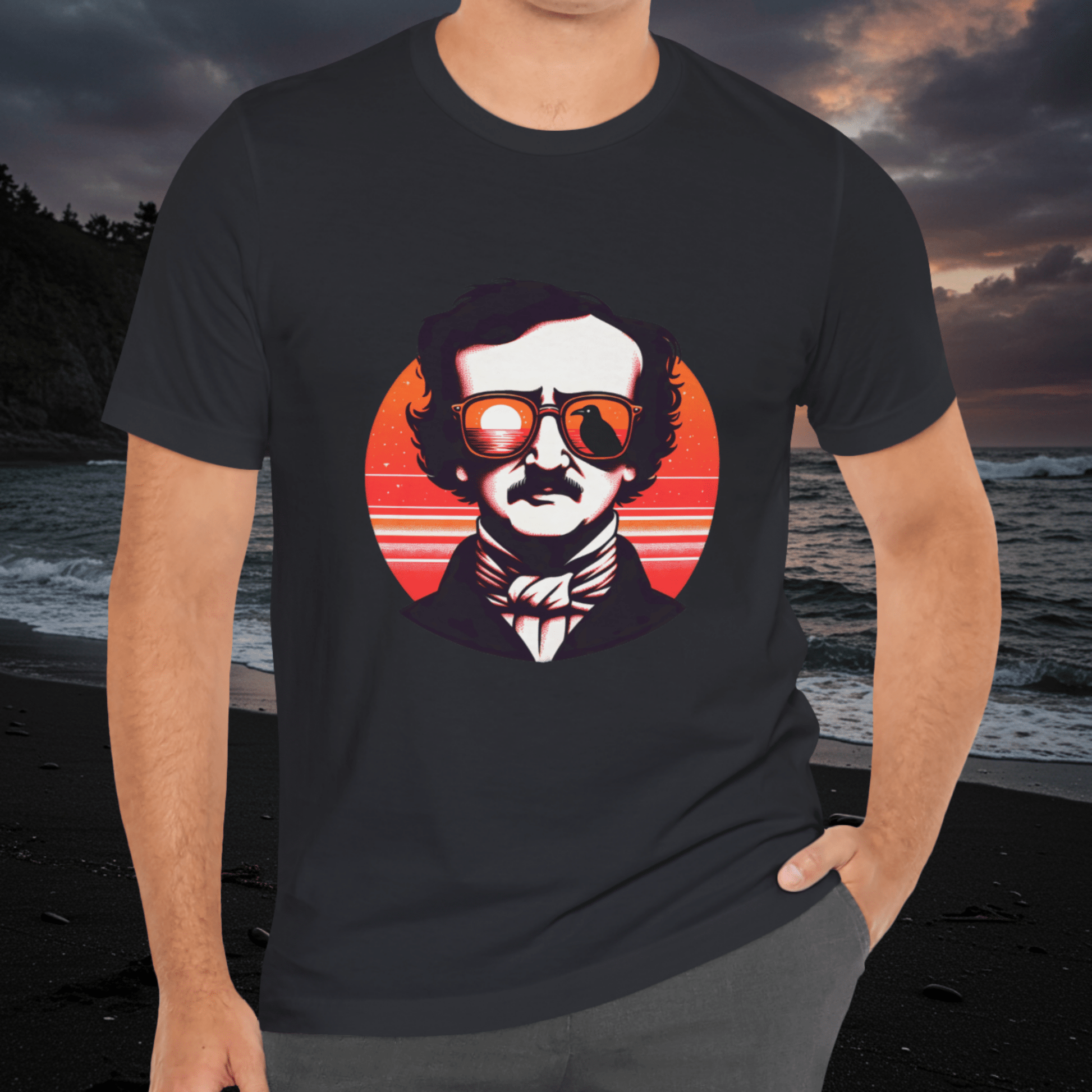 Edgar Allan Poe In Sunglasses Short Sleeve Tee ShirtT-ShirtVTZdesignsVintage BlackXSbeachclothingCotton