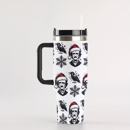 Edgar Allan Poe Ravens and Snowflakes 40 oz TumblerMugVTZdesigns40OZWhitechristmascreepmascrow