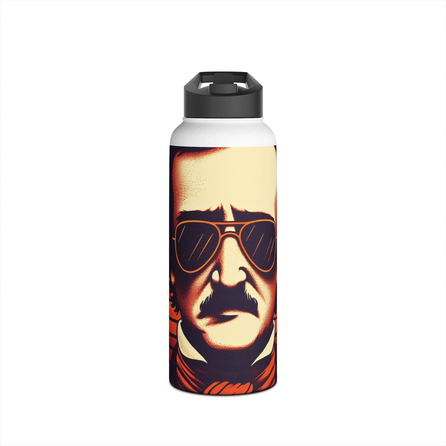 Edgar Allan Poe Wearing Sunglasses Stainless Steel Water BottleMugVTZdesigns32ozWhiteBack - to - SchoolBeverageBottles