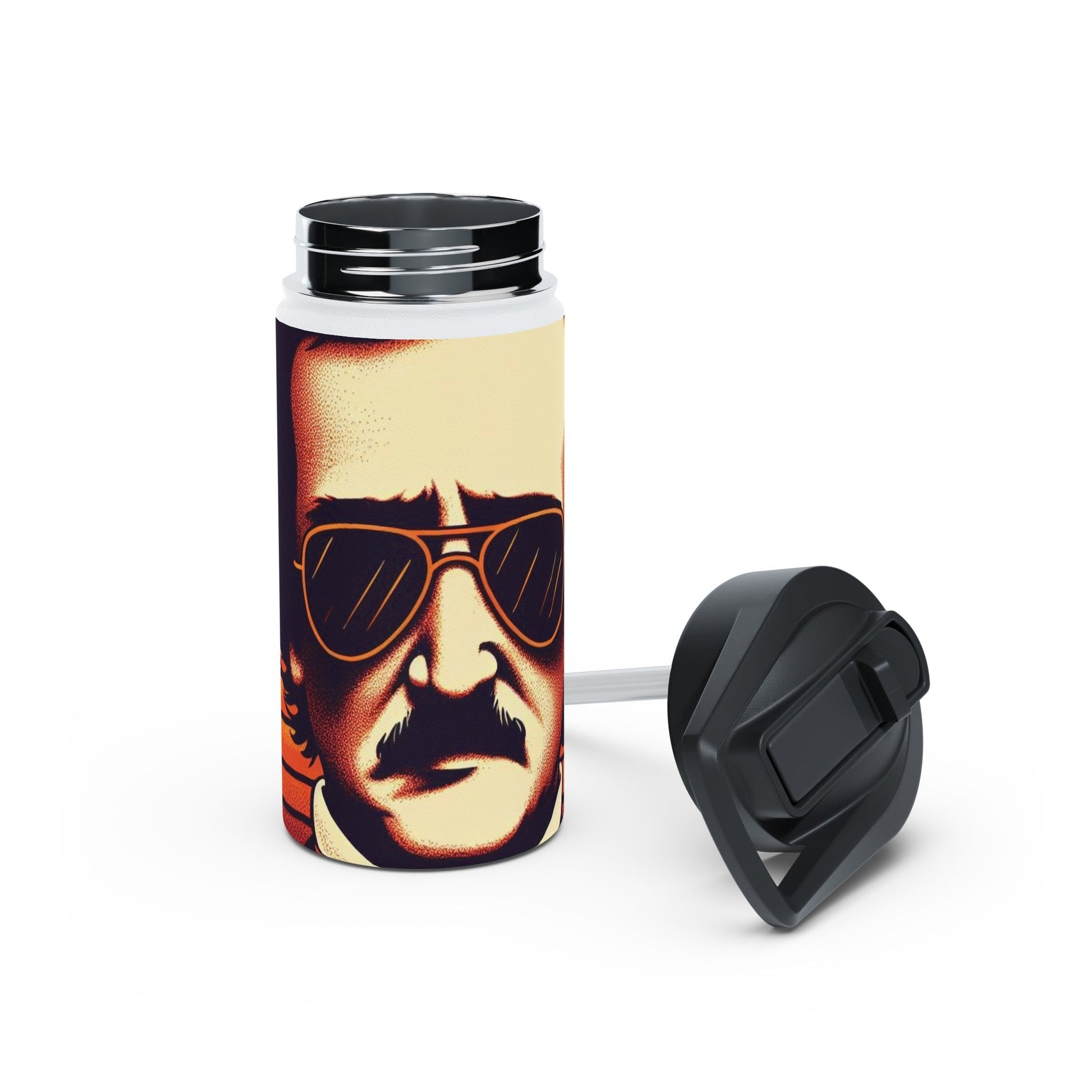 Edgar Allan Poe Wearing Sunglasses Stainless Steel Water BottleMugVTZdesigns32ozWhiteBack - to - SchoolBeverageBottles