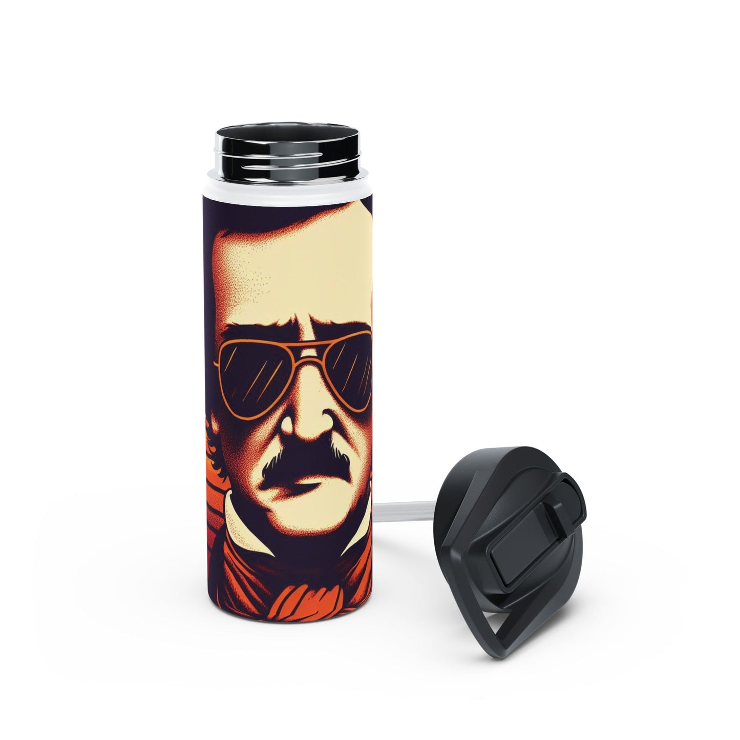 Edgar Allan Poe Wearing Sunglasses Stainless Steel Water BottleMugVTZdesigns32ozWhiteBack - to - SchoolBeverageBottles