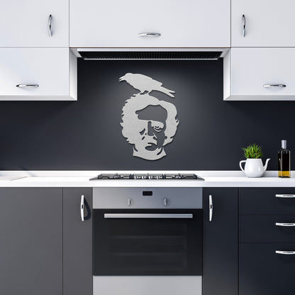 Edgar Allan Poe With Raven Sitting On His Head Metal SignWall ArtVTZdesignsSilver12 InchArt & Wall Decordie cutedgar allan poe