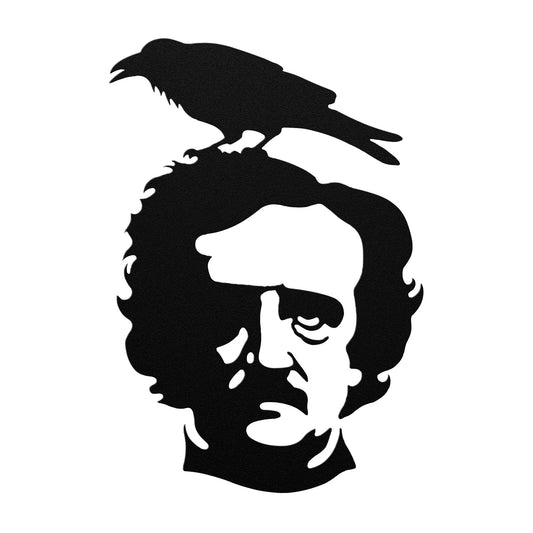 Edgar Allan Poe With Raven Sitting On His Head Metal SignWall ArtVTZdesignsBlack12 InchArt & Wall Decordie cutedgar allan poe