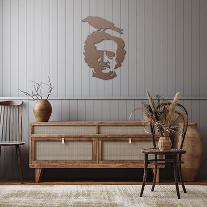 Edgar Allan Poe With Raven Sitting On His Head Metal SignWall ArtVTZdesignsWhite12 InchArt & Wall Decordie cutedgar allan poe