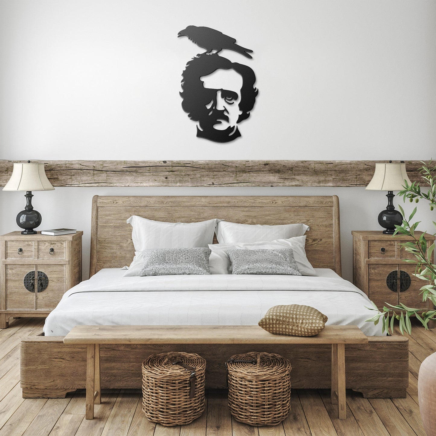 Edgar Allan Poe With Raven Sitting On His Head Metal SignWall ArtVTZdesignsBlack12 InchArt & Wall Decordie cutedgar allan poe