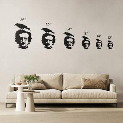 Edgar Allan Poe With Raven Sitting On His Head Metal SignWall ArtVTZdesignsBlack12 InchArt & Wall Decordie cutedgar allan poe