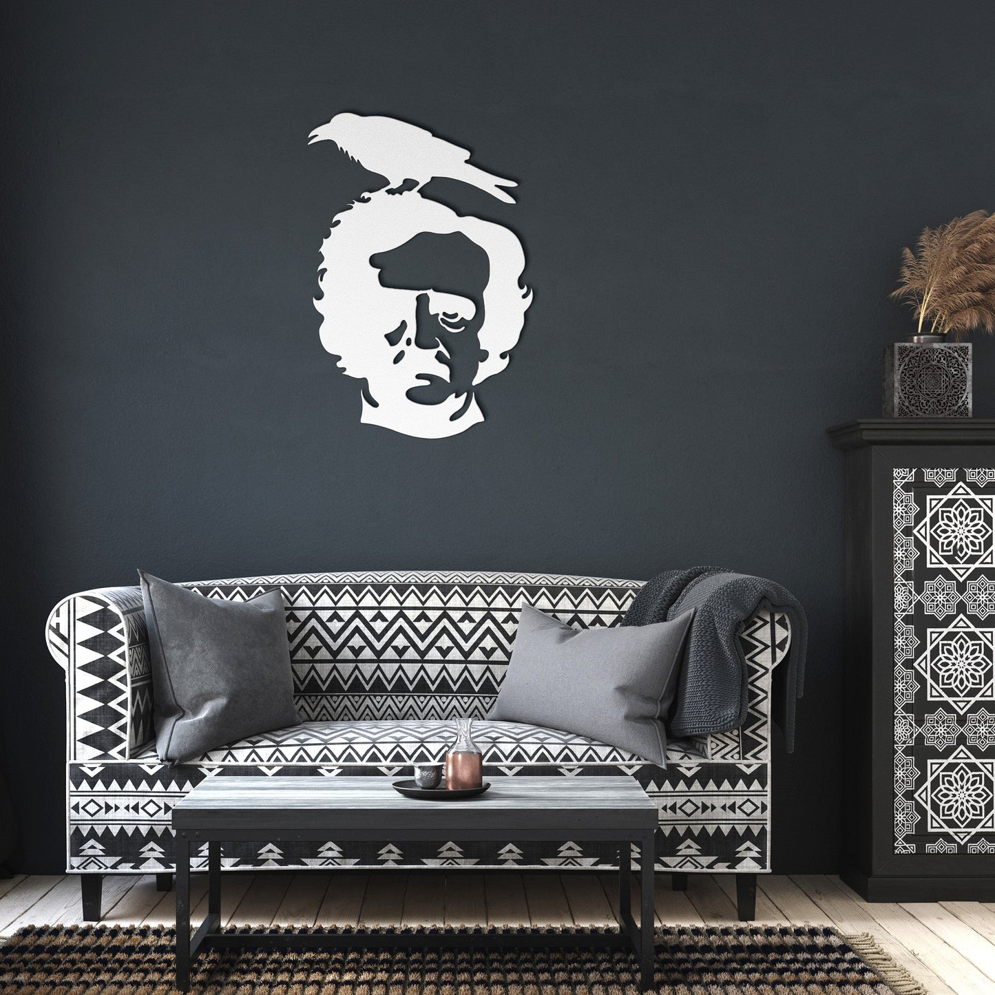 Edgar Allan Poe With Raven Sitting On His Head Metal SignWall ArtVTZdesignsWhite12 InchArt & Wall Decordie cutedgar allan poe