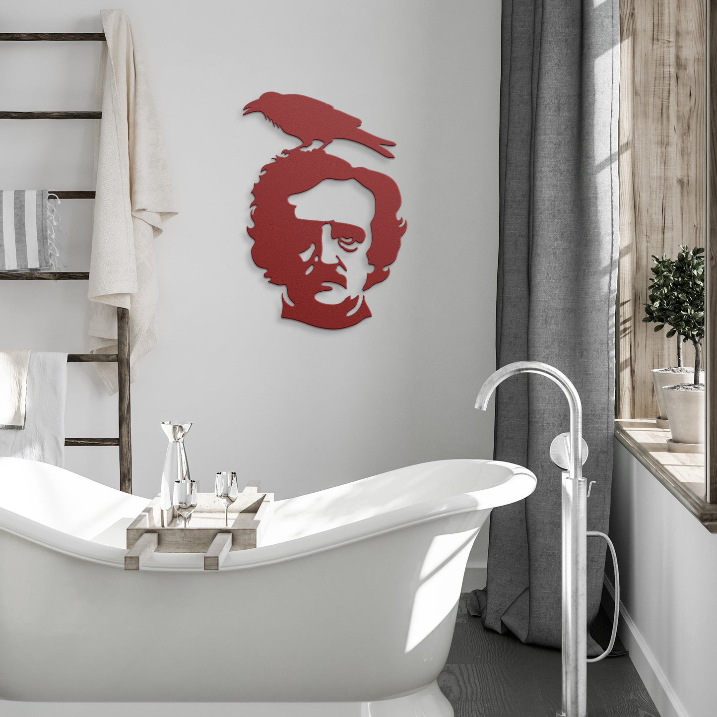 Edgar Allan Poe With Raven Sitting On His Head Metal SignWall ArtVTZdesignsRed12 InchArt & Wall Decordie cutedgar allan poe