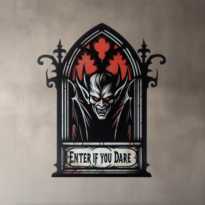 Enter If You Dare Gothic Window With Demon Wood SignHome DecorVTZdesignsWhite16x16InchArt & Wall Decorcreepydemon