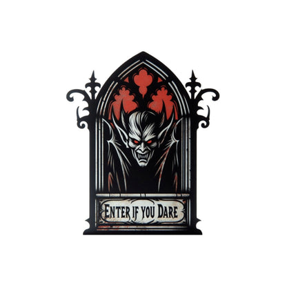 Enter If You Dare Gothic Window With Demon Wood SignVTZdesignsWhite16x16Inch