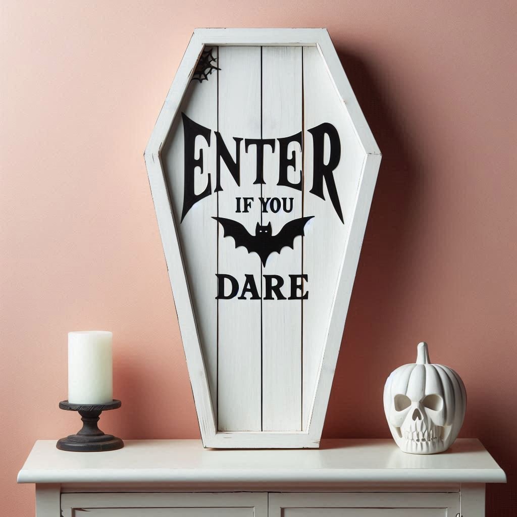 Enter If You Dare White Coffin Wood SignWall DecorVTZdesignsWhite16x16Inchdie cutgothgothic