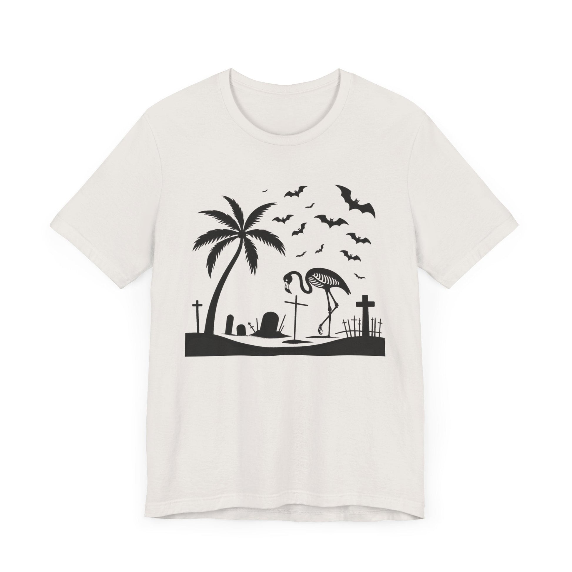 Flamingo Skeleton In Cemetery Short Sleeve Tee ShirtT - ShirtVTZdesignsVintage WhiteXSclothingCottonCrew neck