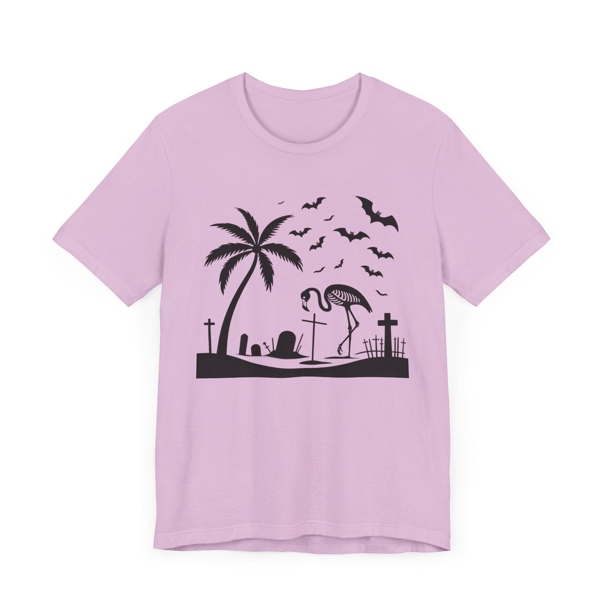 Flamingo Skeleton In Cemetery Short Sleeve Tee ShirtT - ShirtVTZdesignsLilacXSclothingCottonCrew neck