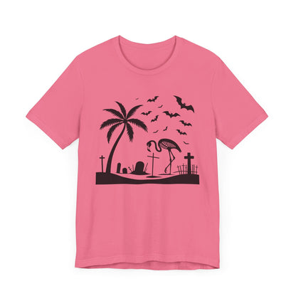Flamingo Skeleton In Cemetery Short Sleeve Tee ShirtT - ShirtVTZdesignsCharity PinkXSclothingCottonCrew neck