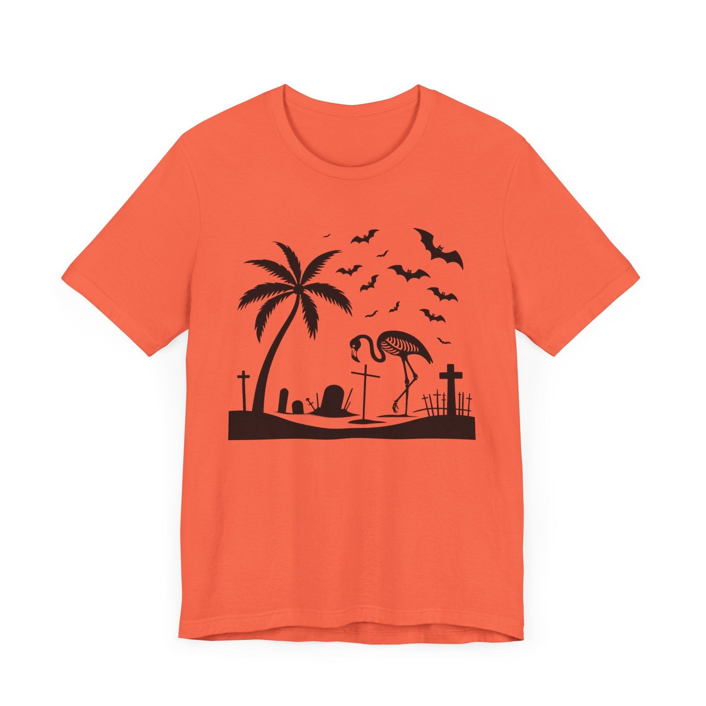 Flamingo Skeleton In Cemetery Short Sleeve Tee ShirtT - ShirtVTZdesignsCoralXSclothingCottonCrew neck