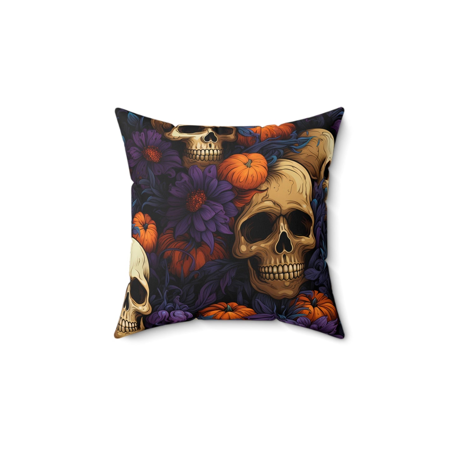 Floral Skulls and Pumpkins Square PillowHome DecorVTZdesigns16" × 16"All Over PrintAOPbaroque