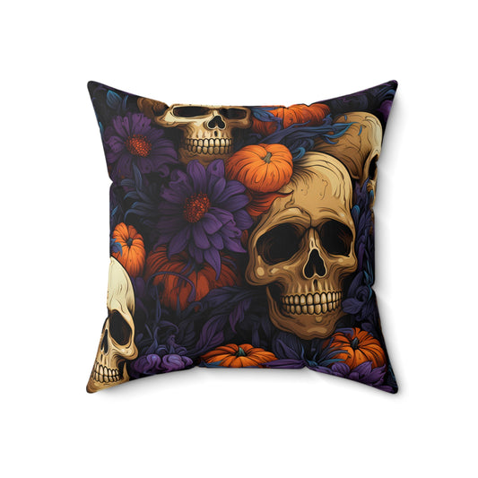 Floral Skulls and Pumpkins Square PillowHome DecorVTZdesigns18" × 18"All Over PrintAOPbaroque