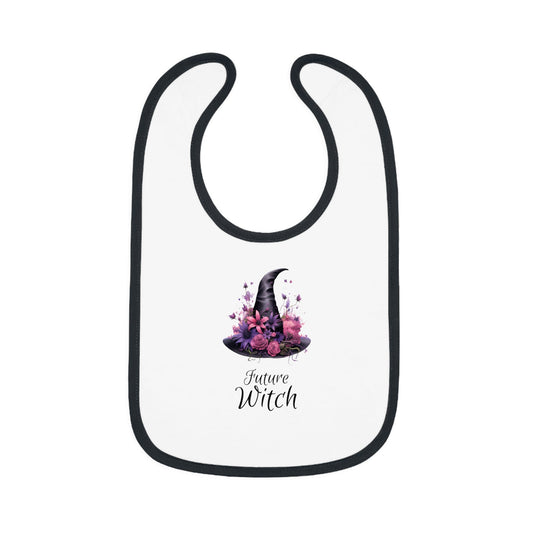 Future Witch Girls Baby Contrast Trim Jersey BibKids accessoriesVTZdesignsWhite/BlackOne sizeAccessoriesBaby AccessoriesBaby bibs