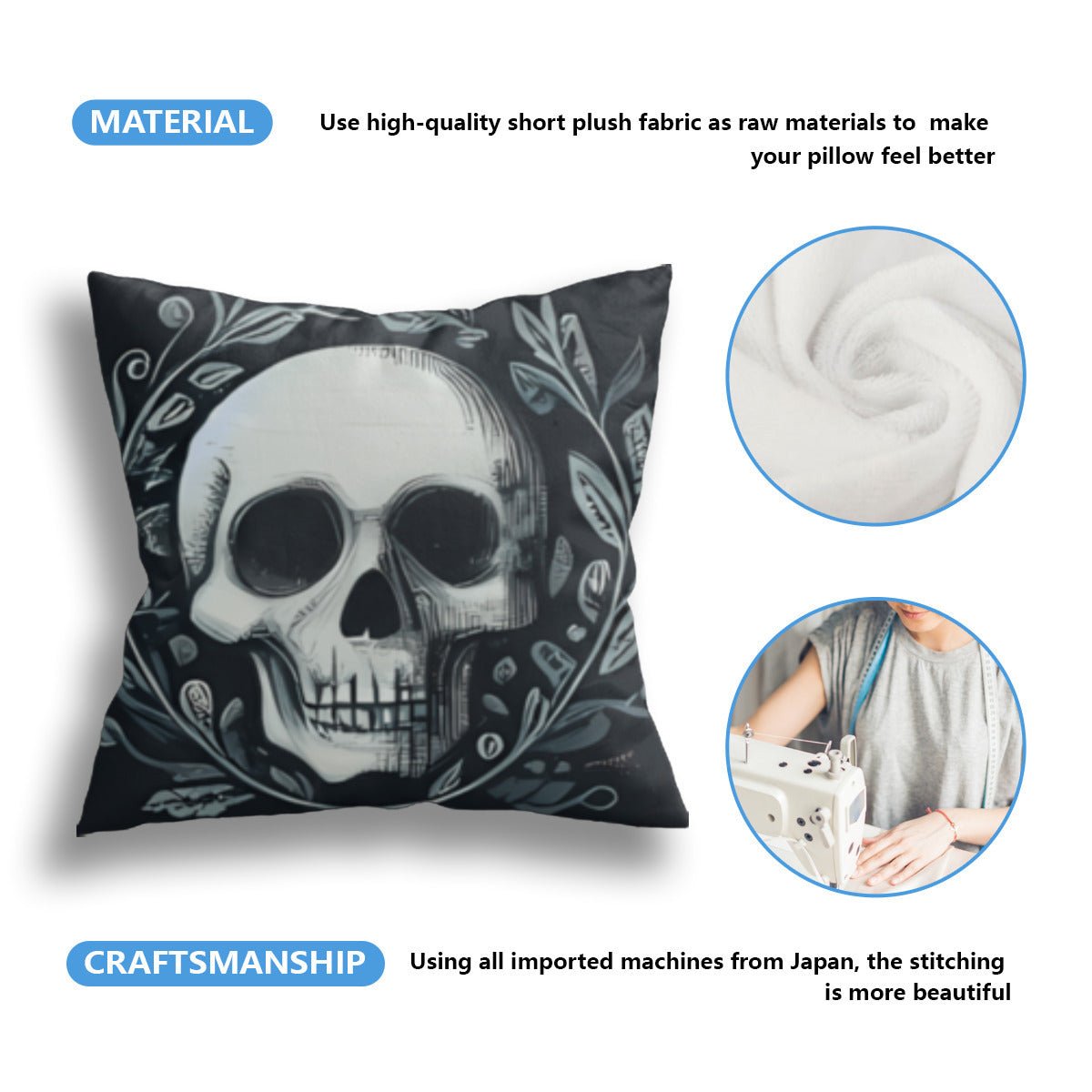 Ghost and Skull Throw Pillowcase Set of 2pillowcaseVTZdesignsWhite16x16Inchdouble sidedgothichalloween