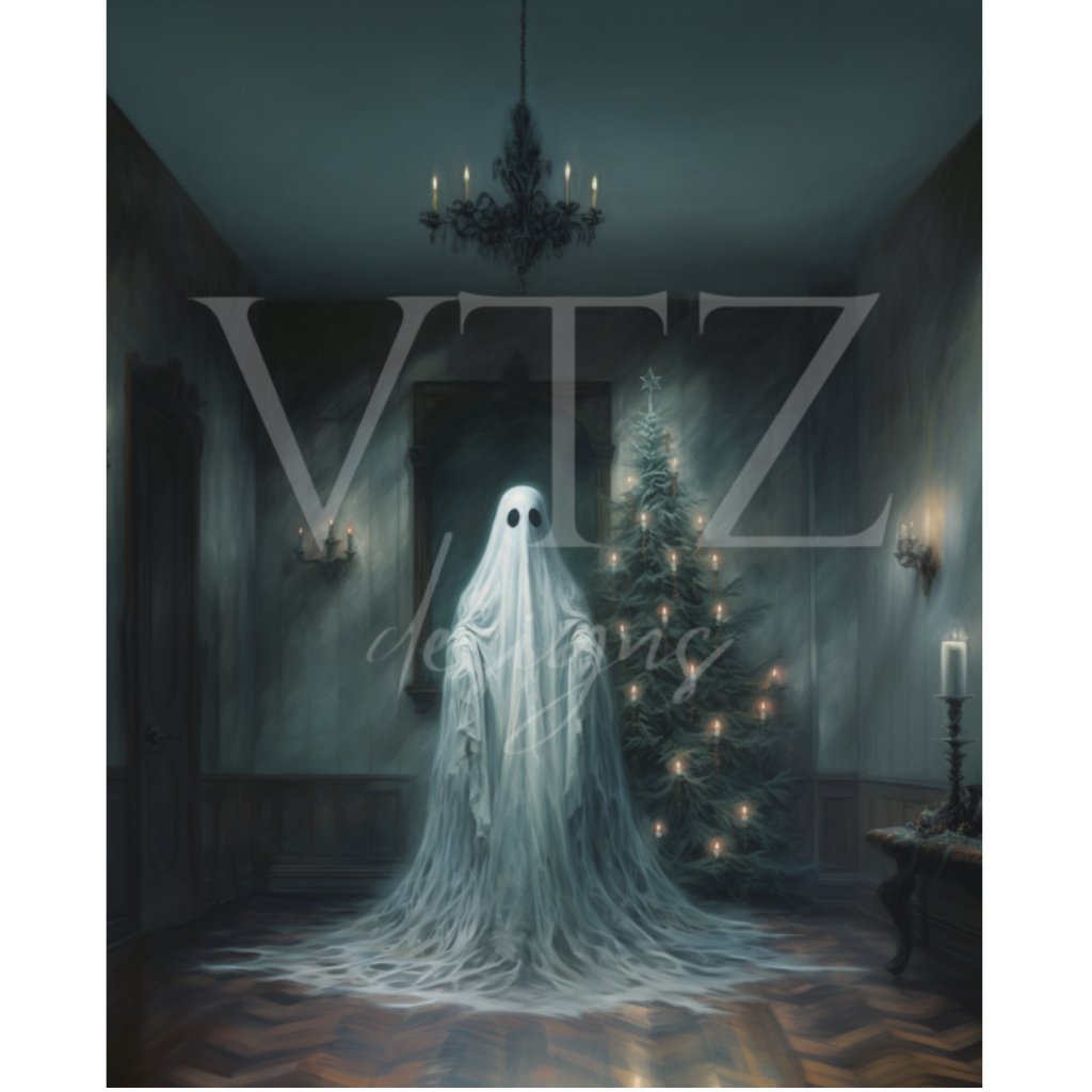 Ghost By Christmas Tree PosterVTZdesigns5″×7″art printchristmasghostly