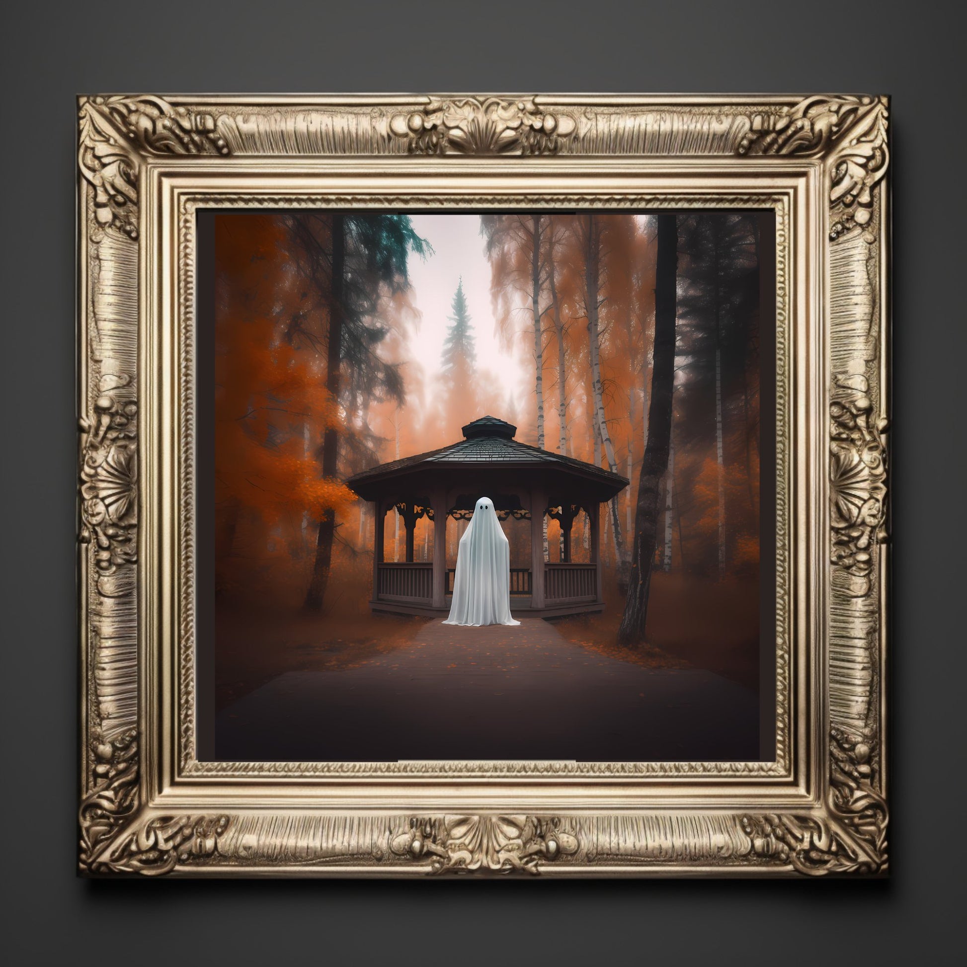 Ghost By Gazebo In Autumn Forest PosterVTZdesigns5″×7″Art & Wall Decorautumndark academia