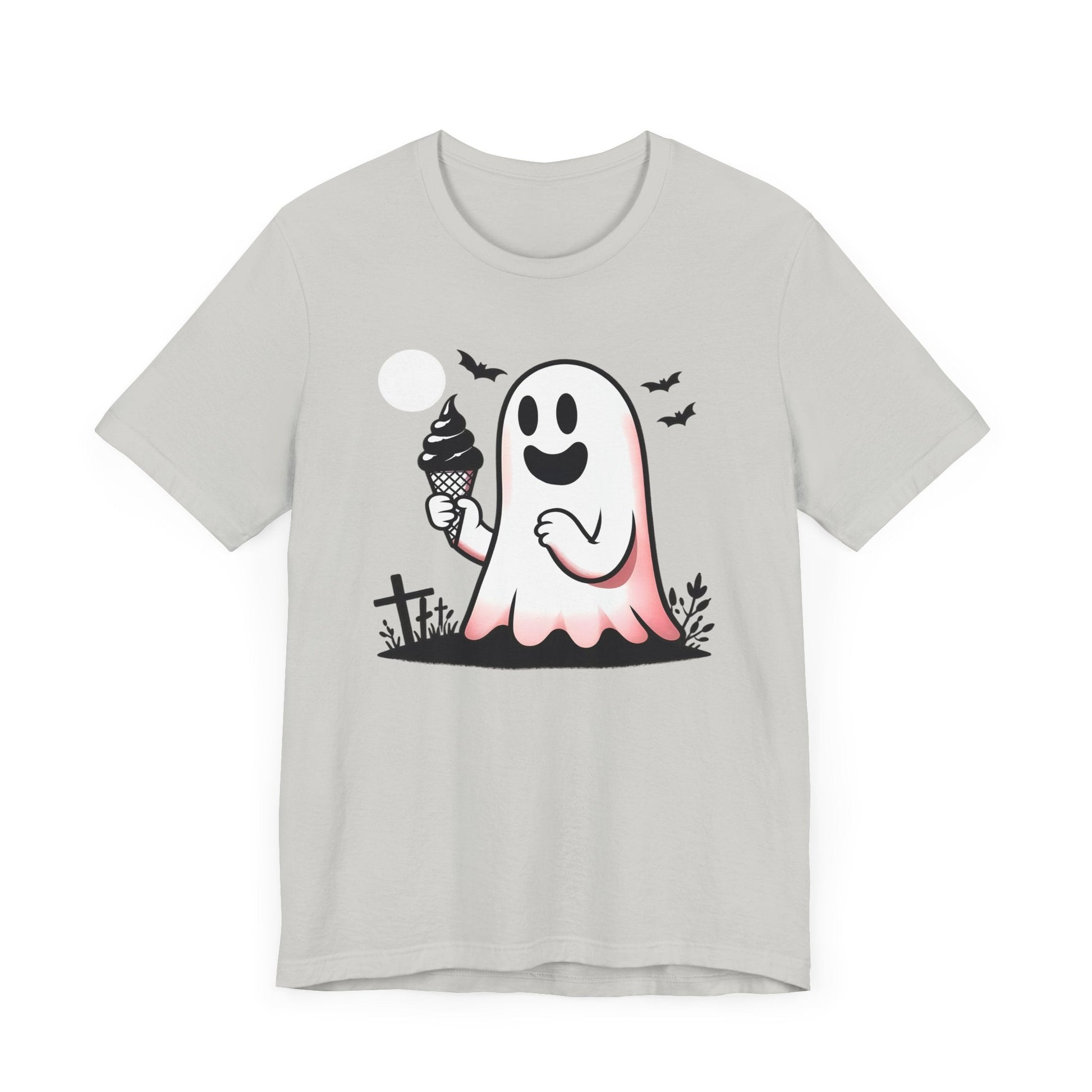 Ghost Eating Ice Cream Short Sleeve Tee ShirtT - ShirtVTZdesignsSilverXSclothingCottonCrew neck