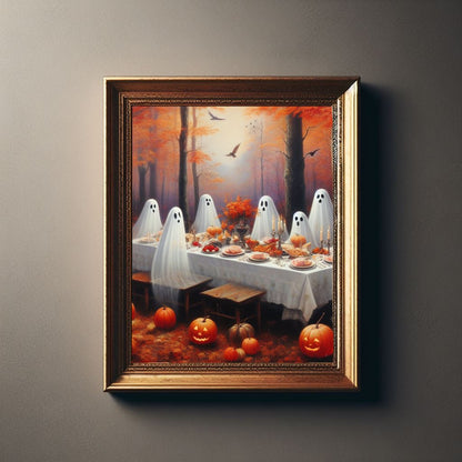 Ghosts Having Thanksgiving Dinner in Autumn Forest PosterVTZdesigns5″×7″Art & Wall Decorautumndining room