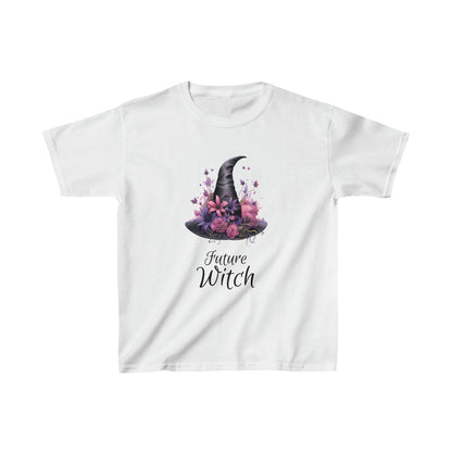 Girls Future Witch Floral Hat Halloween Kids Heavy Cotton™ TeeKids clothesVTZdesignsXSWhiteCottonCrew neckDTG