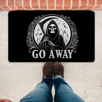 Go Away Grim Reaper Rubber DoormatdoormatVTZdesigns30x18Whitedarkdoor matdoormats