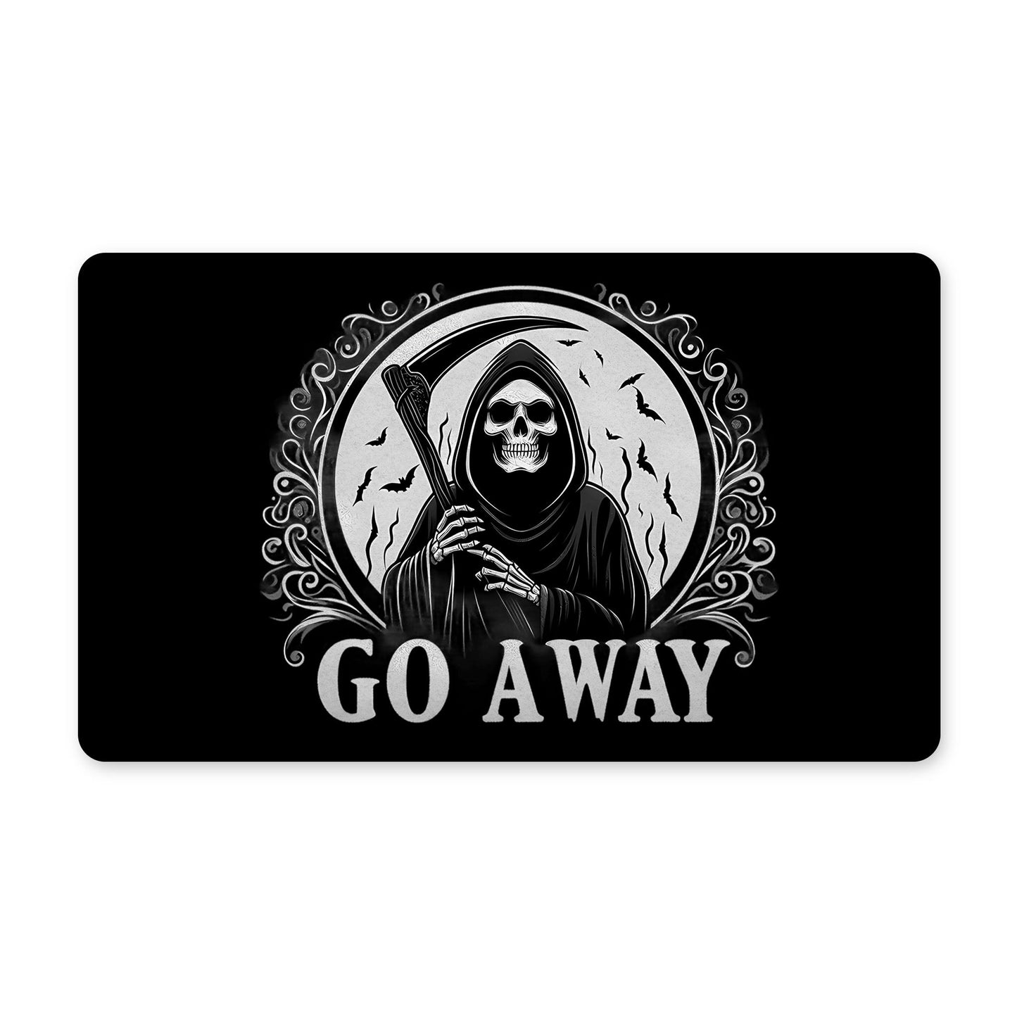 Go Away Grim Reaper Rubber DoormatdoormatVTZdesigns30x18Whitedarkdoor matdoormats