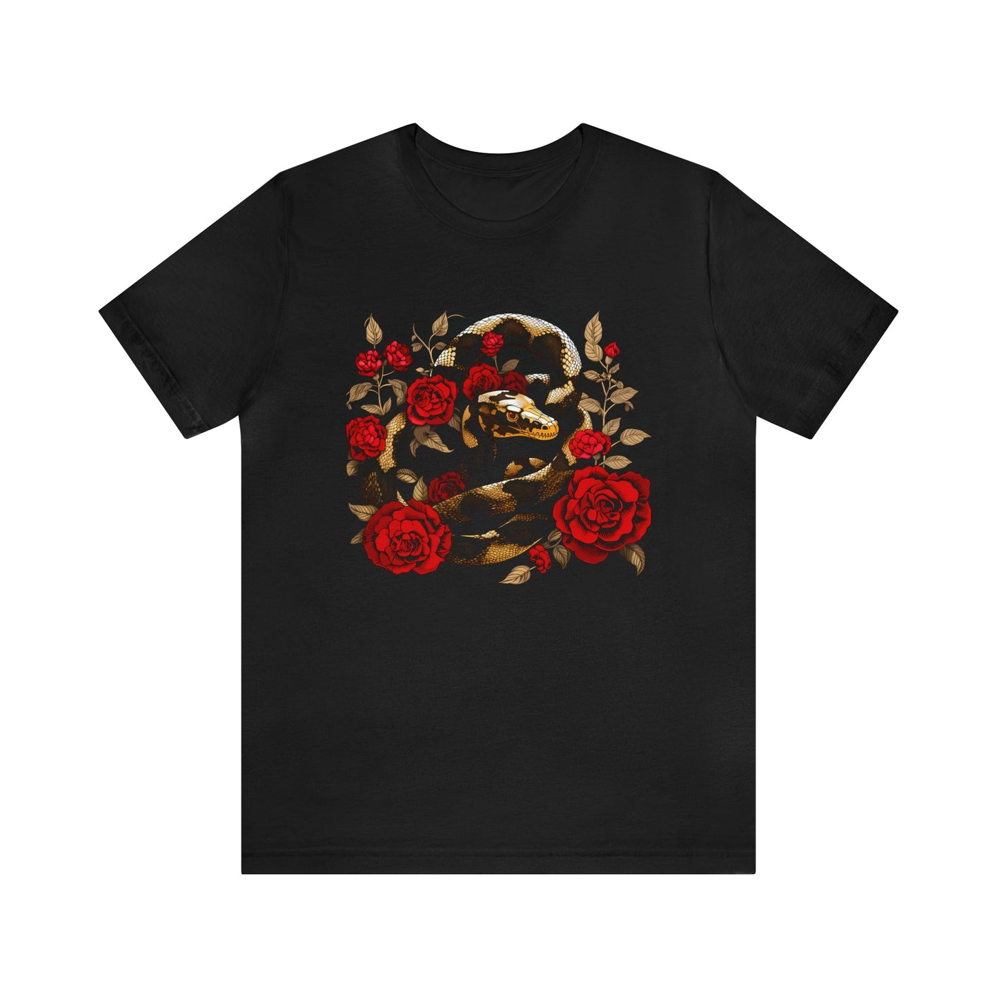 Gold Snake With Red Roses Tee ShirtT - ShirtVTZdesignsBlackXSCottonCrew neckDTG