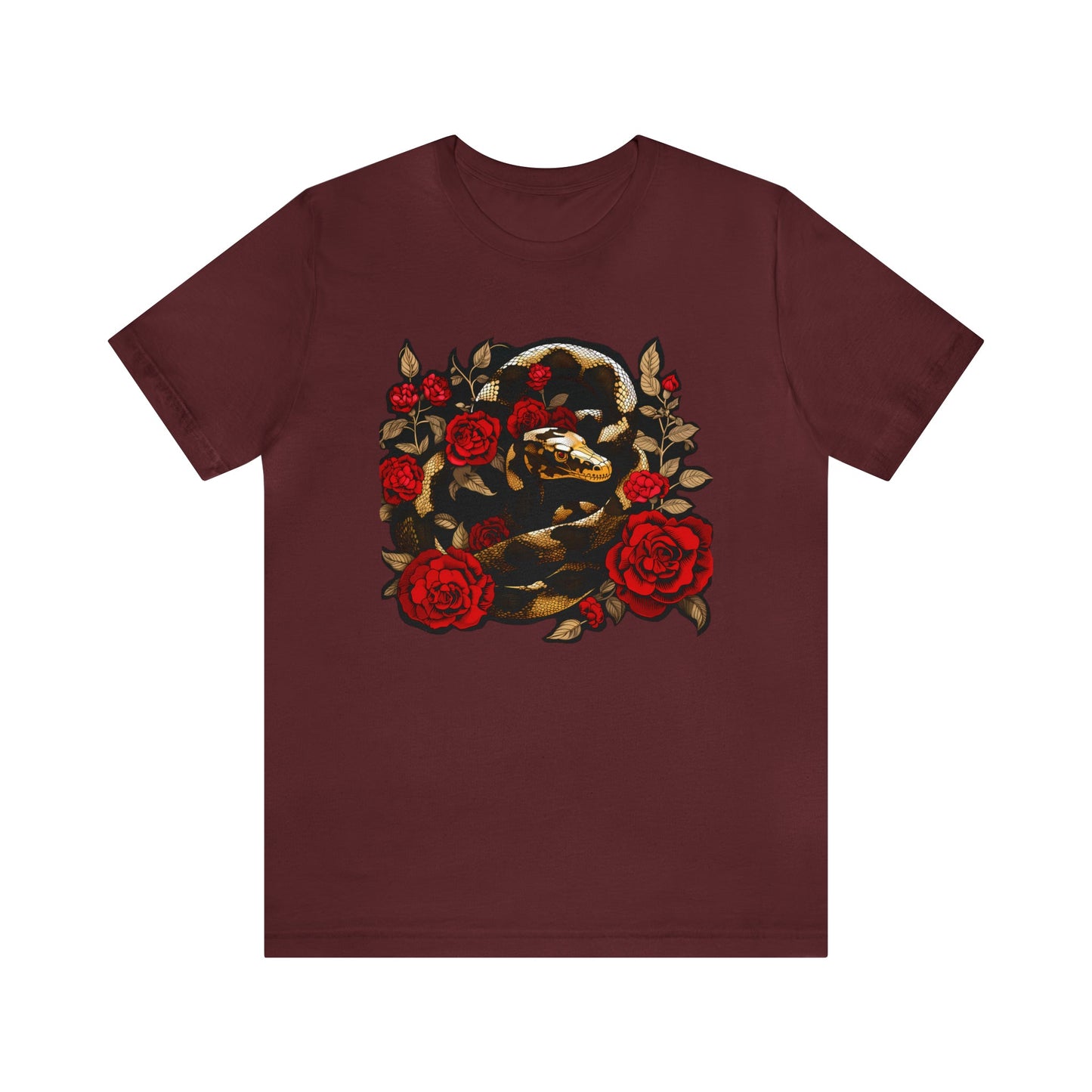 Gold Snake With Red Roses Tee ShirtT - ShirtVTZdesignsMaroonXSCottonCrew neckDTG