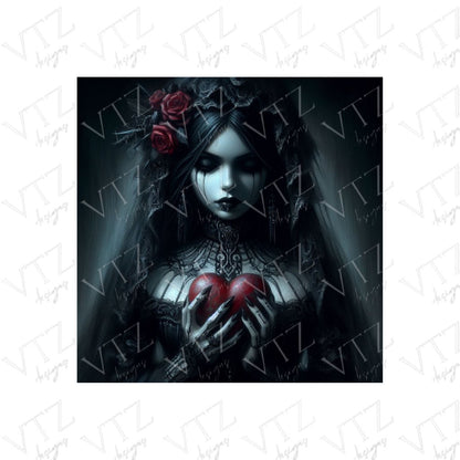 Goth Girl Holding Heart PosterPrint MaterialVTZdesigns13x18 cm / 5x7″academiaArt & Wall Decordark