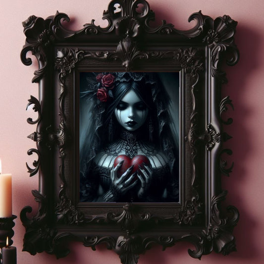 Goth Girl Holding Heart PosterPrint MaterialVTZdesigns13x18 cm / 5x7″academiaArt & Wall Decordark