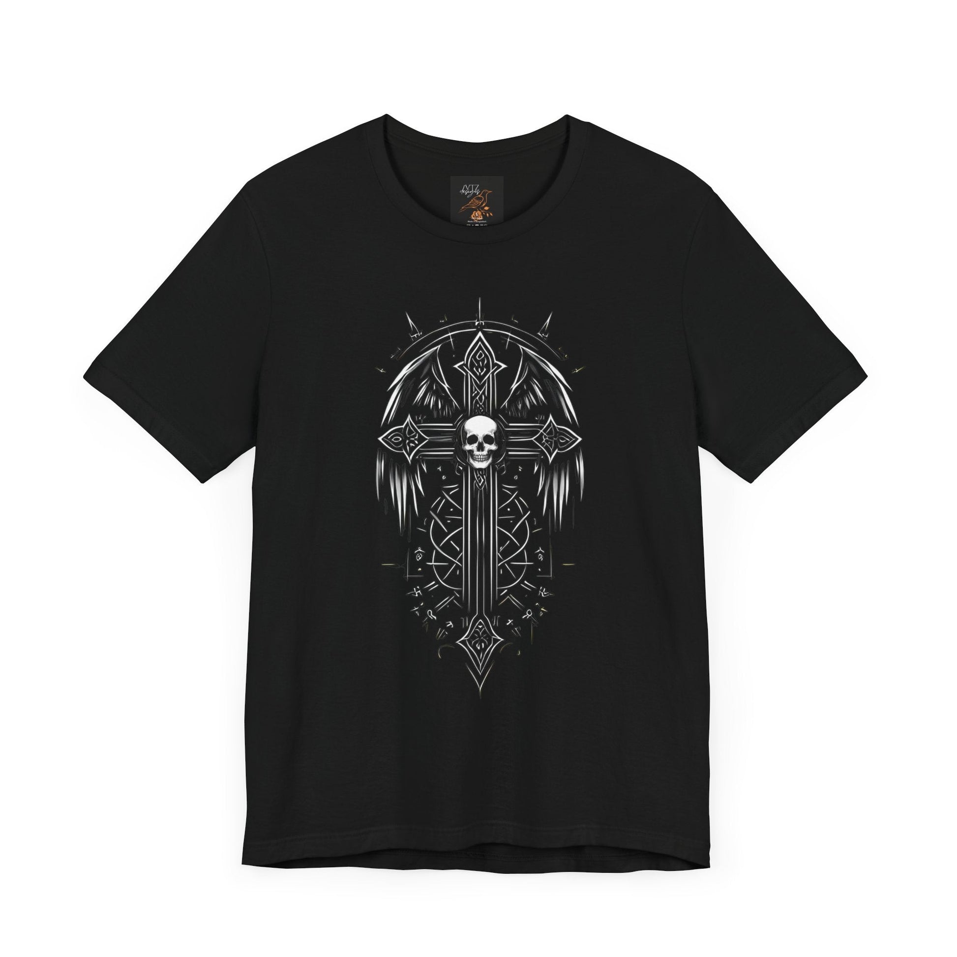 Gothic Cross With Skull and Wings Tee ShirtT - ShirtVTZdesignsBlackXSclothesclothingCotton