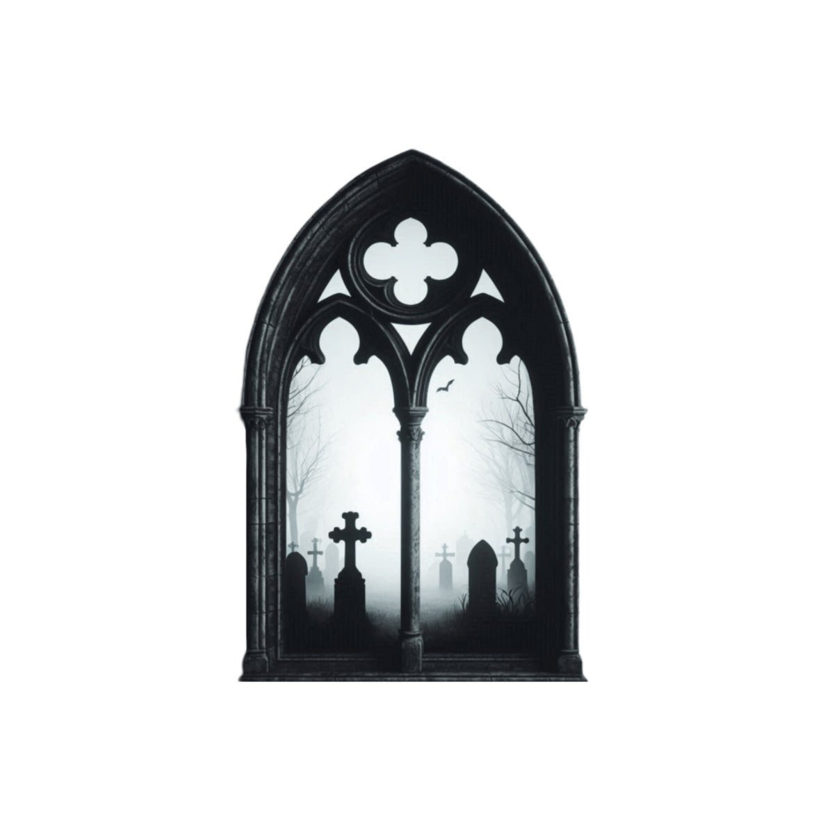 Gothic Window With Cemetery Scene Wood SignVTZdesignsWhite16x16Inch