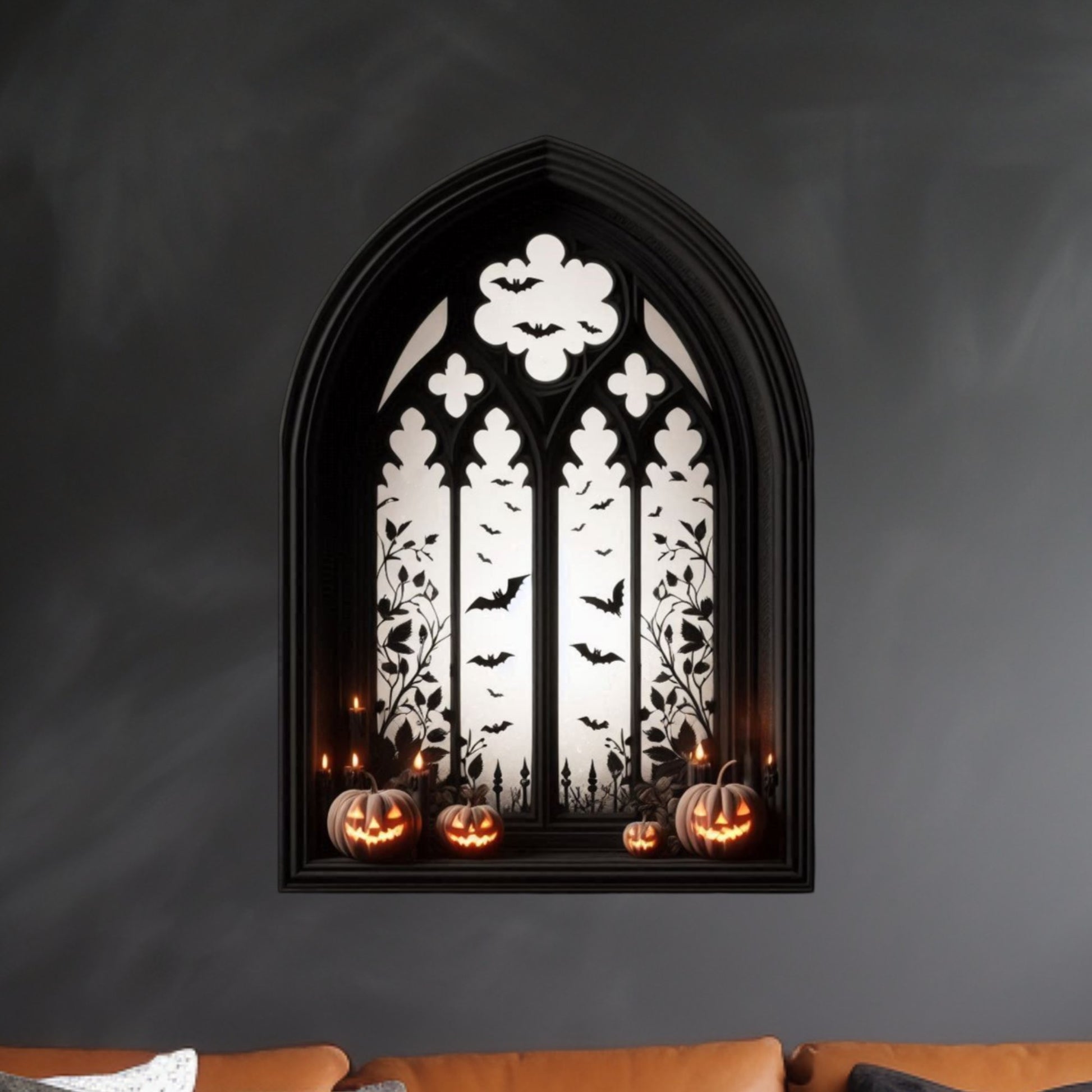 Gothic Window With Pumpkins and Bats Wood SignHome DecorVTZdesignsWhite16x16Incharched windowArt & Wall Decorgothic