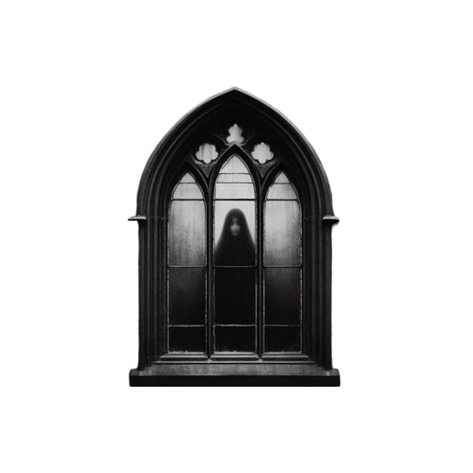 Gothic Window With Veiled Woman Wood SignVTZdesignsWhite16x16Inch