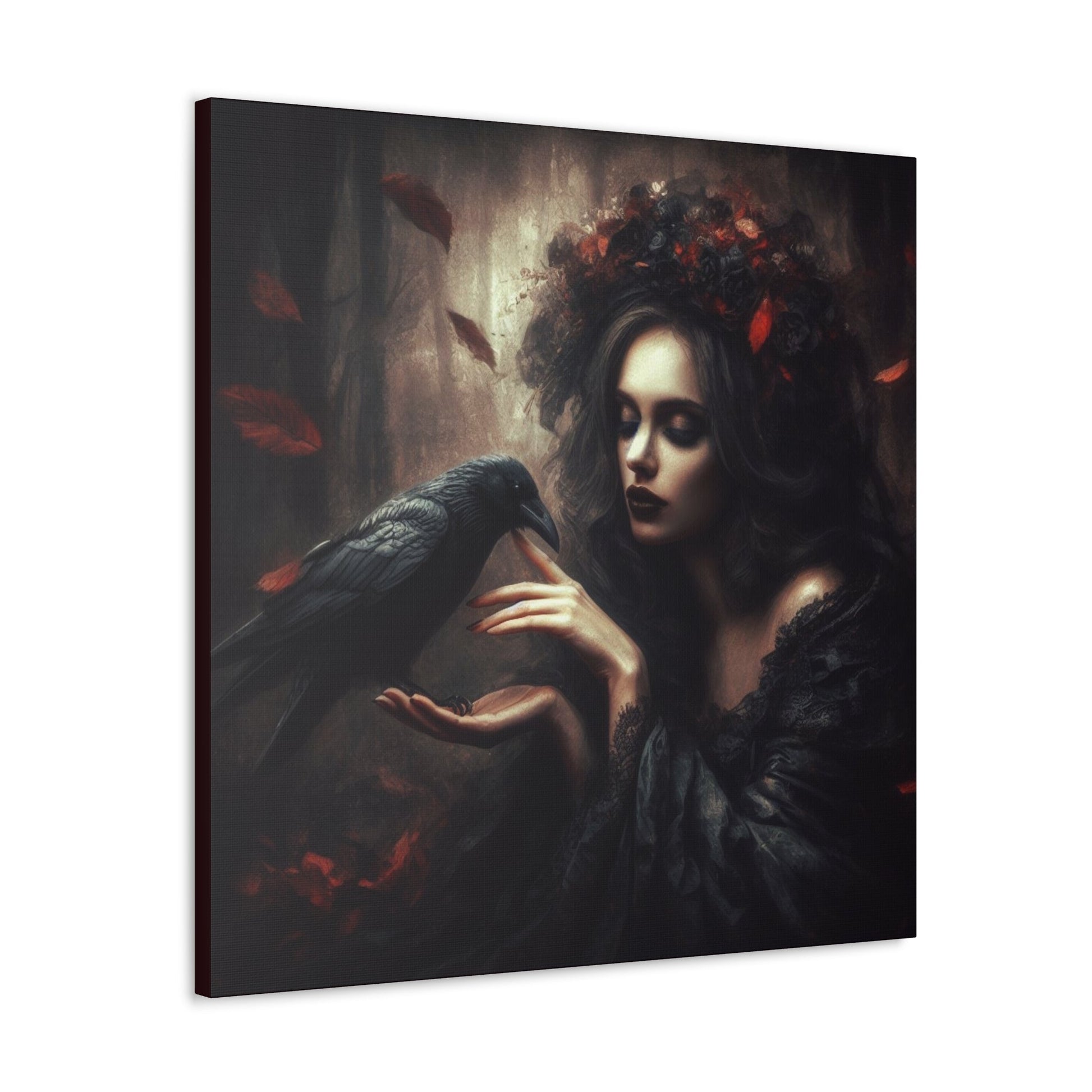 Gothic Witch & Raven In Woods Canvas Gallery WrapCanvasVTZdesigns30″ x 30″1.25"Art & Wall DecorCanvascrow